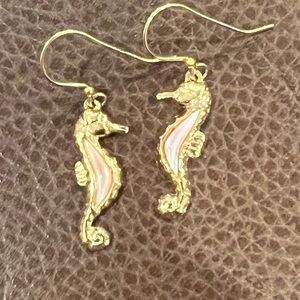 Seahorse Drop Dangle Earrings gold with opal